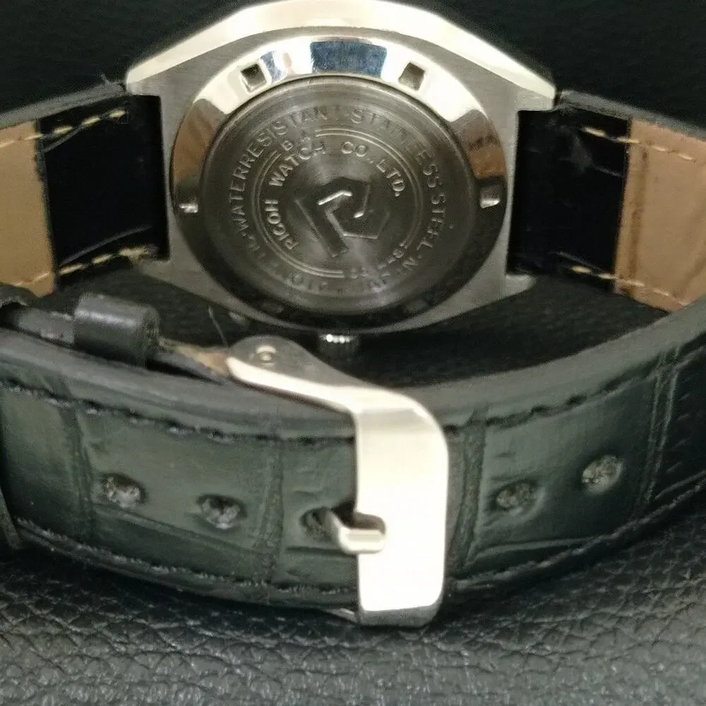 Vintage 1990 Ricoh Automatic Mens Silver Watch W/daydate & Red accents